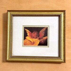 Gold Framed “Little Cherub Playing a Lute” - Rosso Fiorentino - matted print art